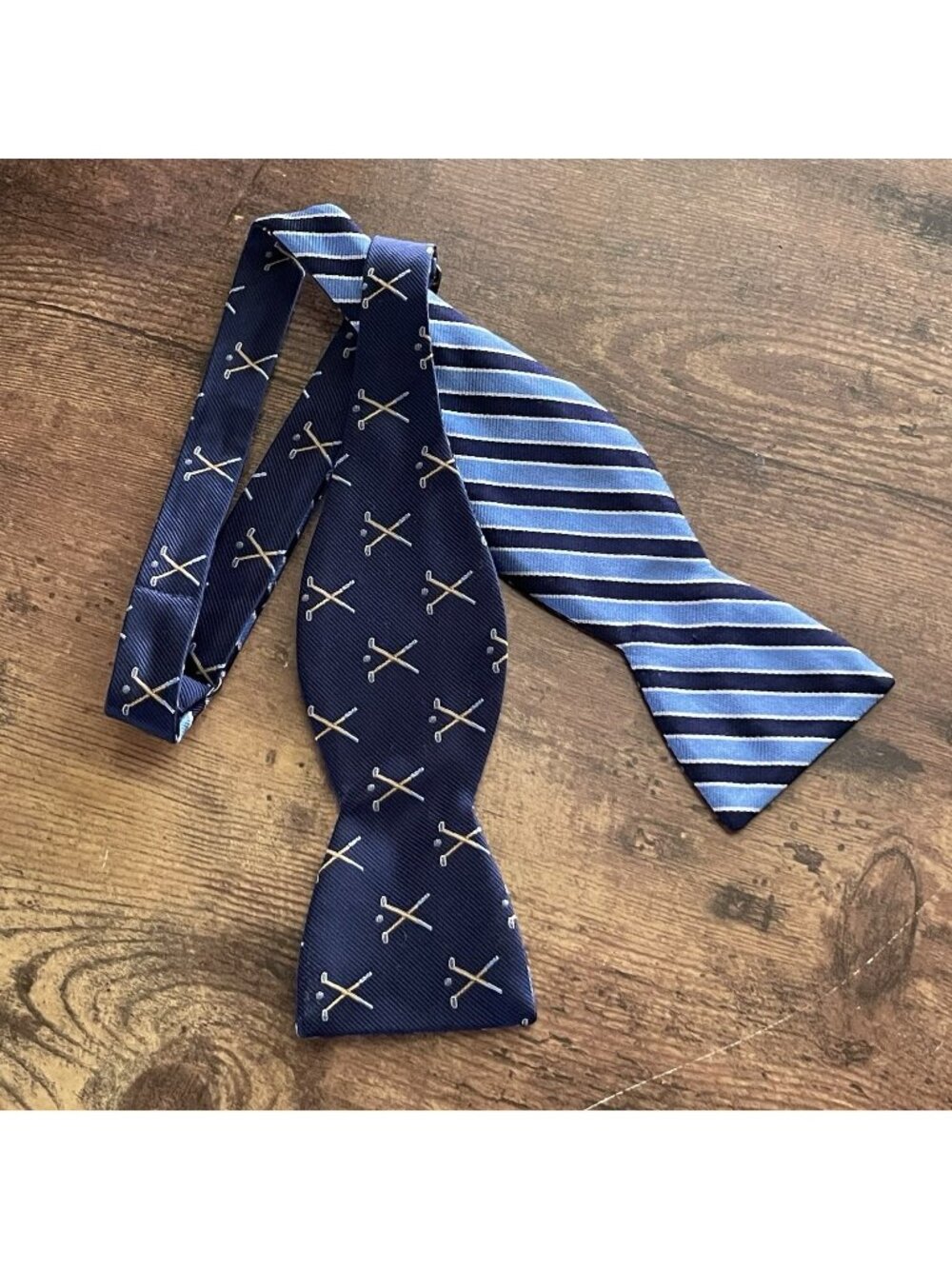 Beau Ties of Vermont Golf Bow Tie Navy Blue Silk Repp Stripe Tournament Preppy